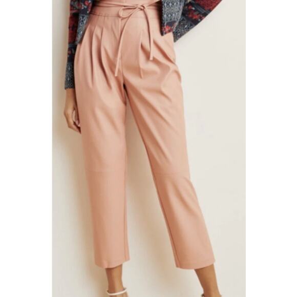 Blank NYC Pleated Tapered Faux Leather Cropped Pants Peach Womens Size 27 $118 - Picture 1 of 11